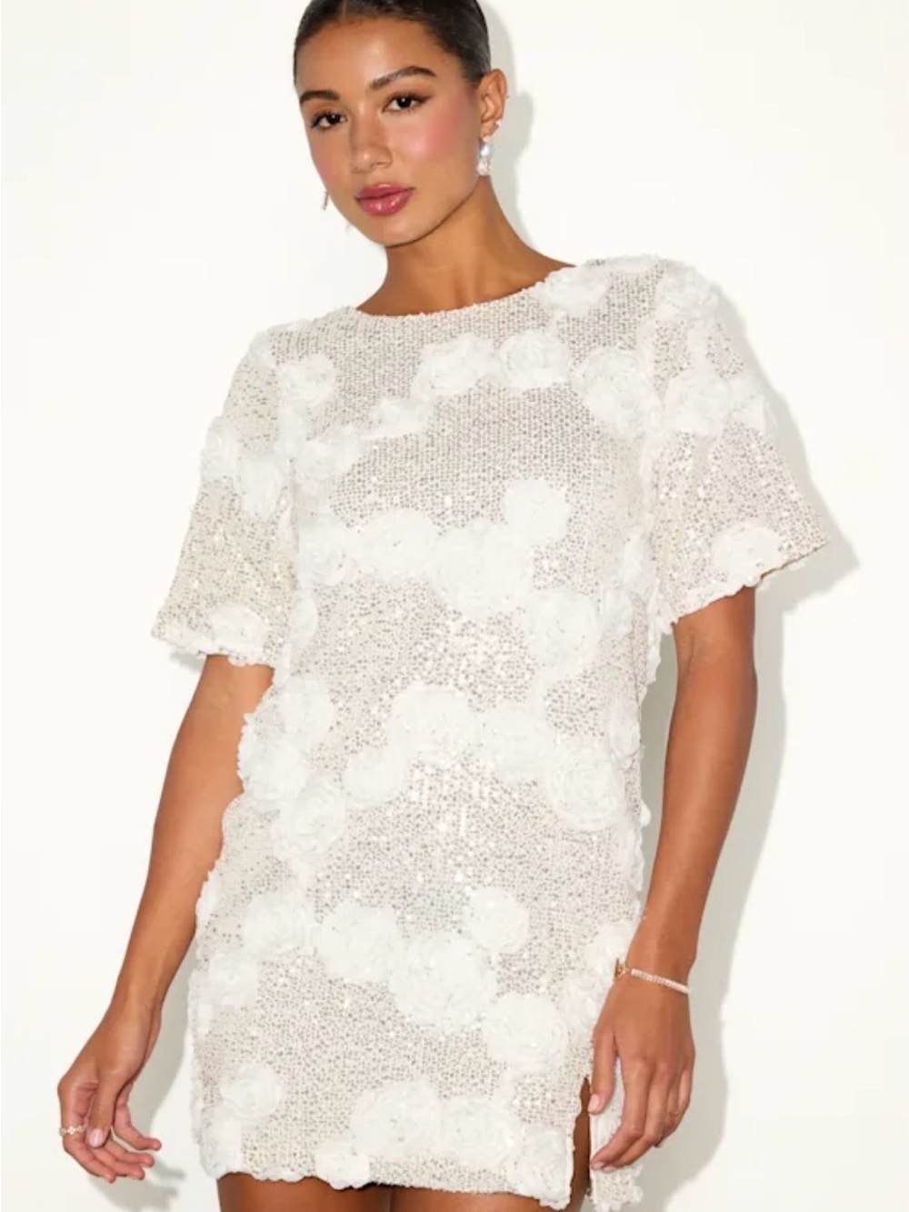 Lulu's White Floral Appliqué Mini Dress
